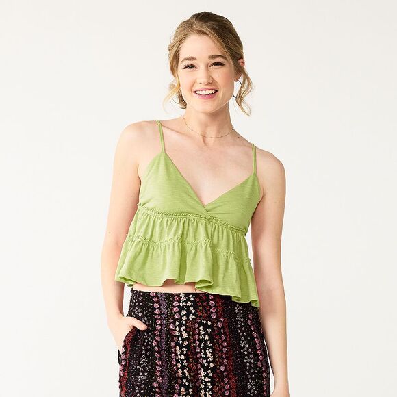 Juniors' SO Cropped Tiered Cami XL Green NWT - Picture 1 of 2